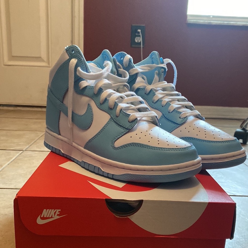 Light blue high top dunks
